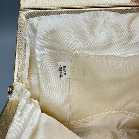 Vintage Beaded Floral Ivory Gold Chain 7.5”x6.5” Clasp Handbag Shoulder Bag - Picture 8 of 10